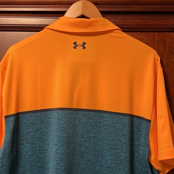 New without tags Under Armour Golf Activewear Rare Orange & Blue Stretch Polo! - Picture 6 of 8
